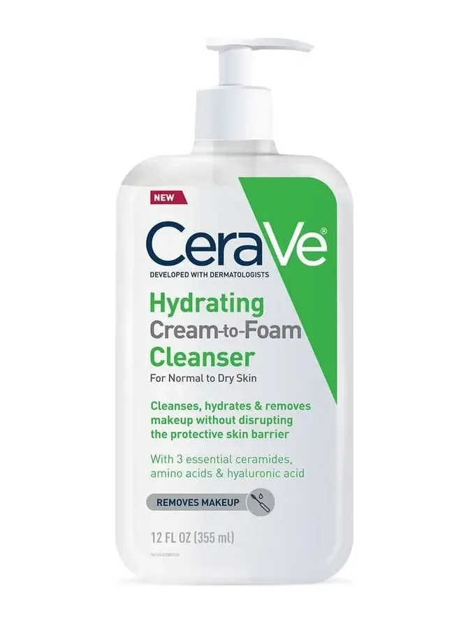 CeraVe Hydrating Cream-to-Foam Cleanser for normal to dry skin